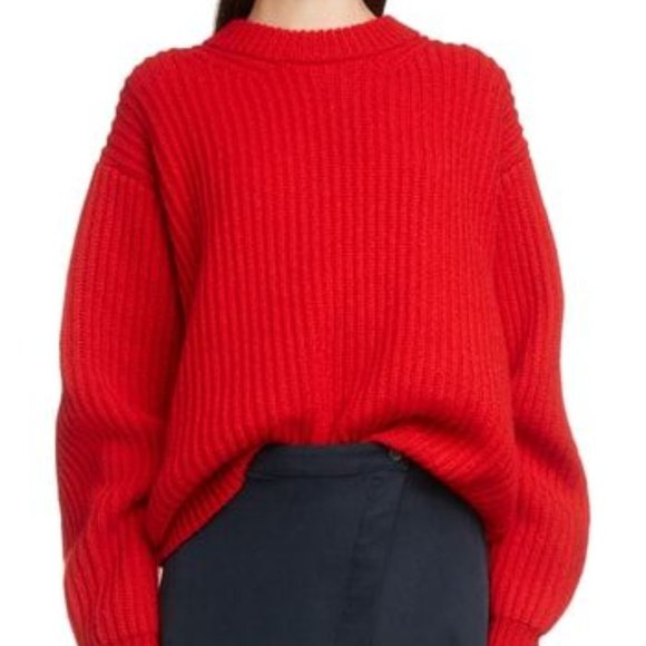 Acne Studios Sweaters - Acne Studios Ribbed Wool Oversized Sweater, Red